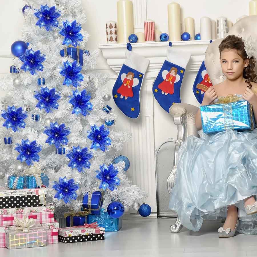 Christmas Wreath Fake - Kunstmatige sprankelende bloem, kerstboomdecoratie met clips,