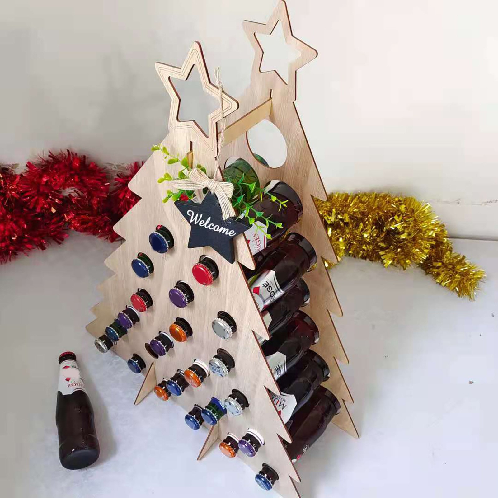 Advent Calendar Gift - Adventskalender voor volwassenen, kerstversiering, vakantiewijnrek, wijn-