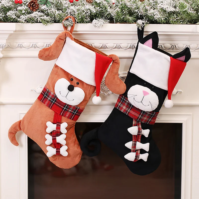 Christmas Stocking Hanging - 3D dieren kerstsokken pluche hond kat
