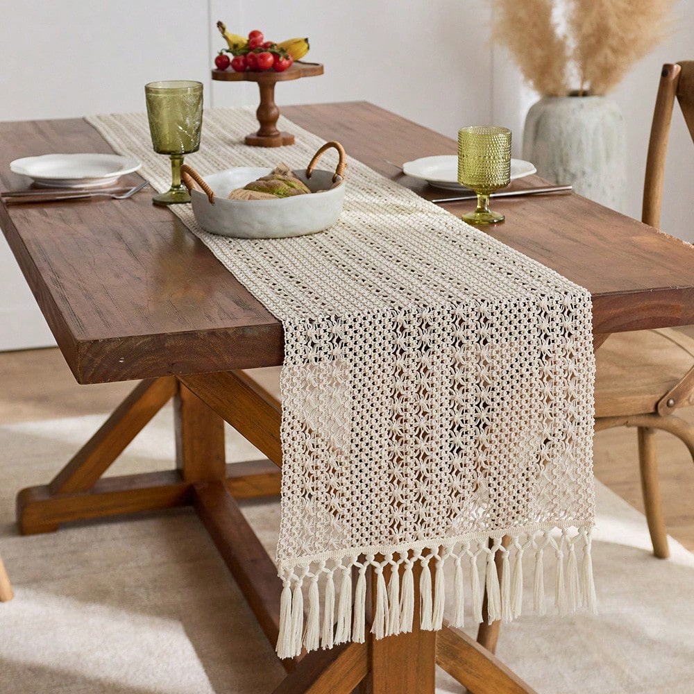 Christmas Table Runner - 1PC Beige Boho Farmhouse-stijl tafelloper met