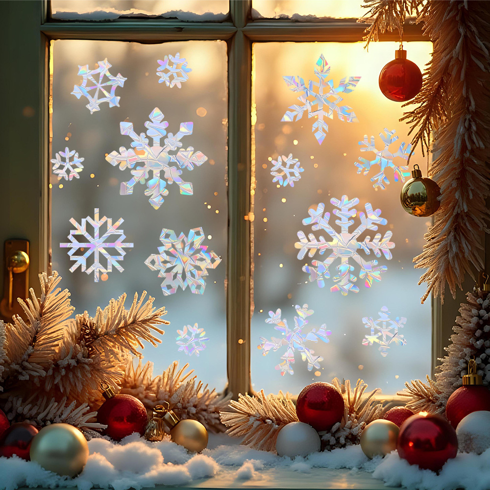 Snowflake Window Decal - Sneeuwvlok Elektrostatische Kleurrijke Muurstickers Raam Kerstdecoratie