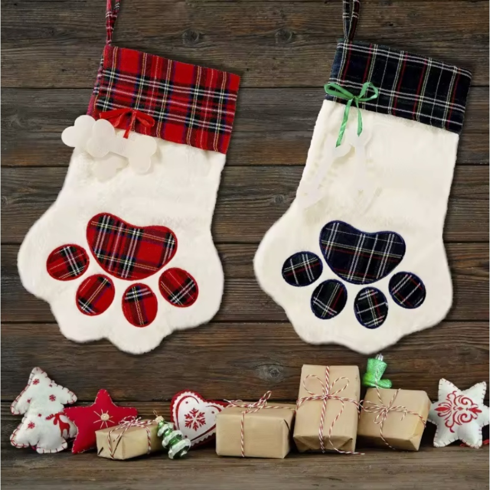 Christmas Stocking Hanging - Kerstsokken Nieuwjaarsdecoratie Buffalo Plaid Huisdierkousen voor