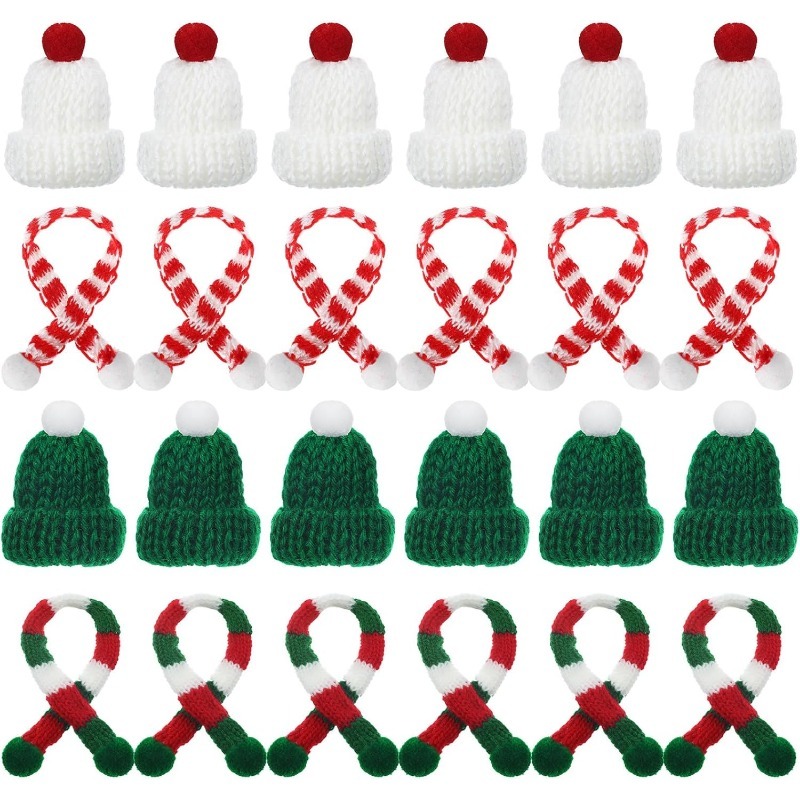 Santa Hat Plush - 5/10 Stuks Kerstdecoratie Mini Gebreide Muts