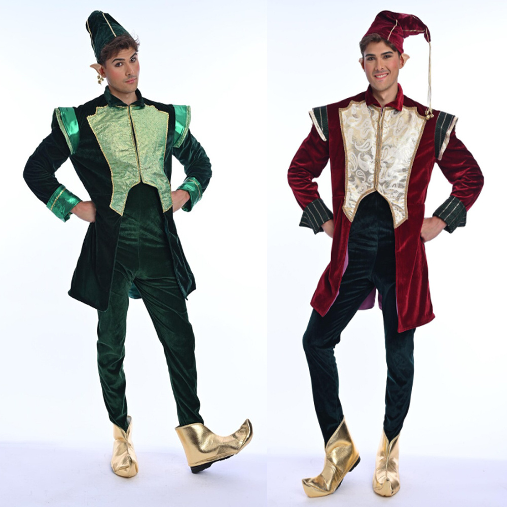 Elf Costume Christmas - Luxe fluwelen Kerstman elf kostuum pak