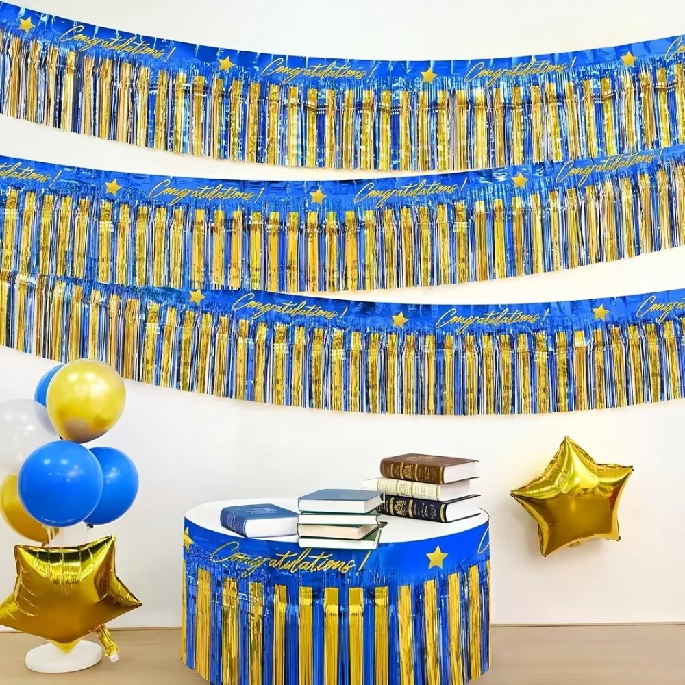 Tinsel Garland Decoration - 3 stuks blauwe gouden folie franjeslinger,