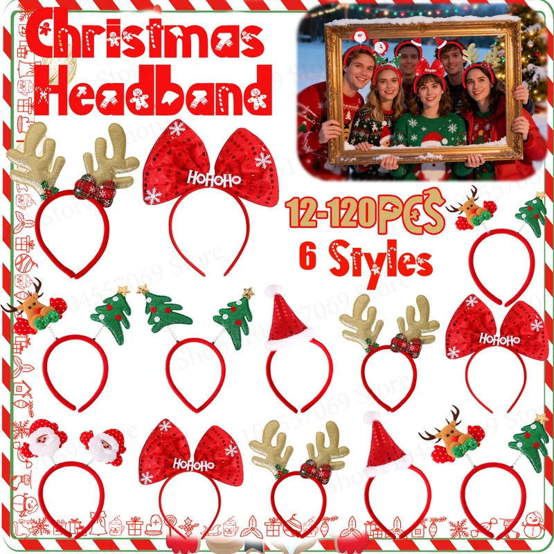 Reindeer Antlers Headband - 12-120 Stuks Kerst Hoofdband Christmas Party