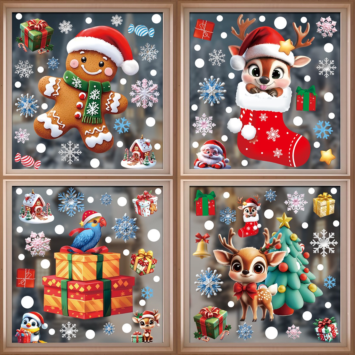 Snowflake Window Decal - Kerst raamstickers Gingerbread Man Kerstman Sneeuwpop