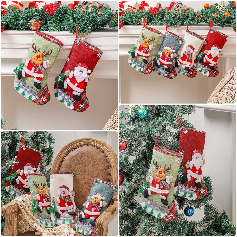 Christmas Stocking Hanging - Veelkleurige kerstsok Sneeuwpop Hertenbeer Cartoon Kerstman
