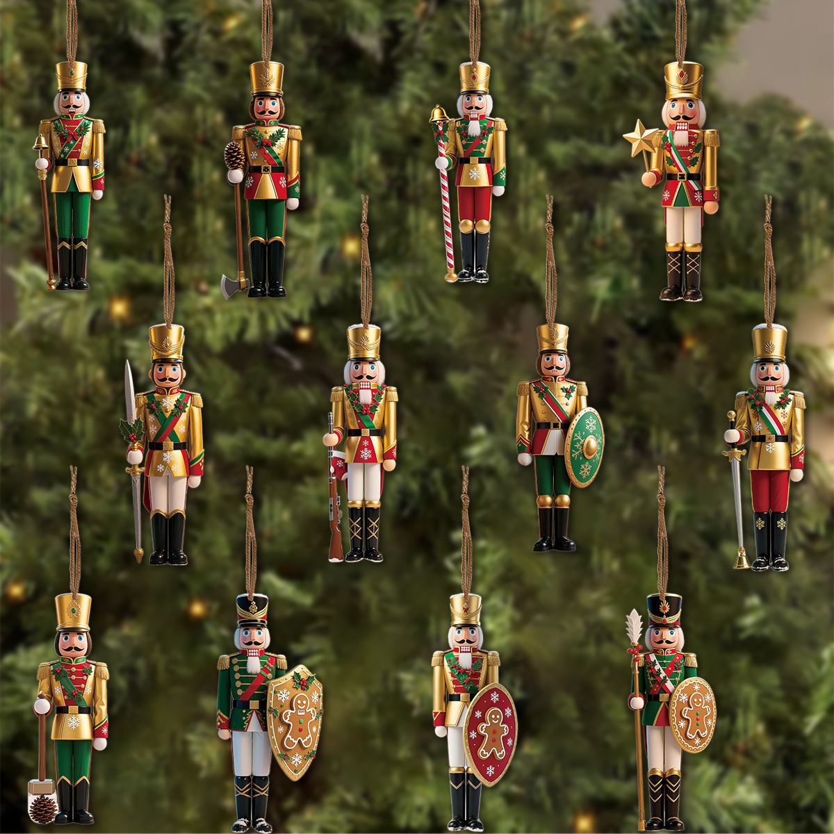 Nutcracker Figurine - 12 Stuks 2D Platte Houten Kerst