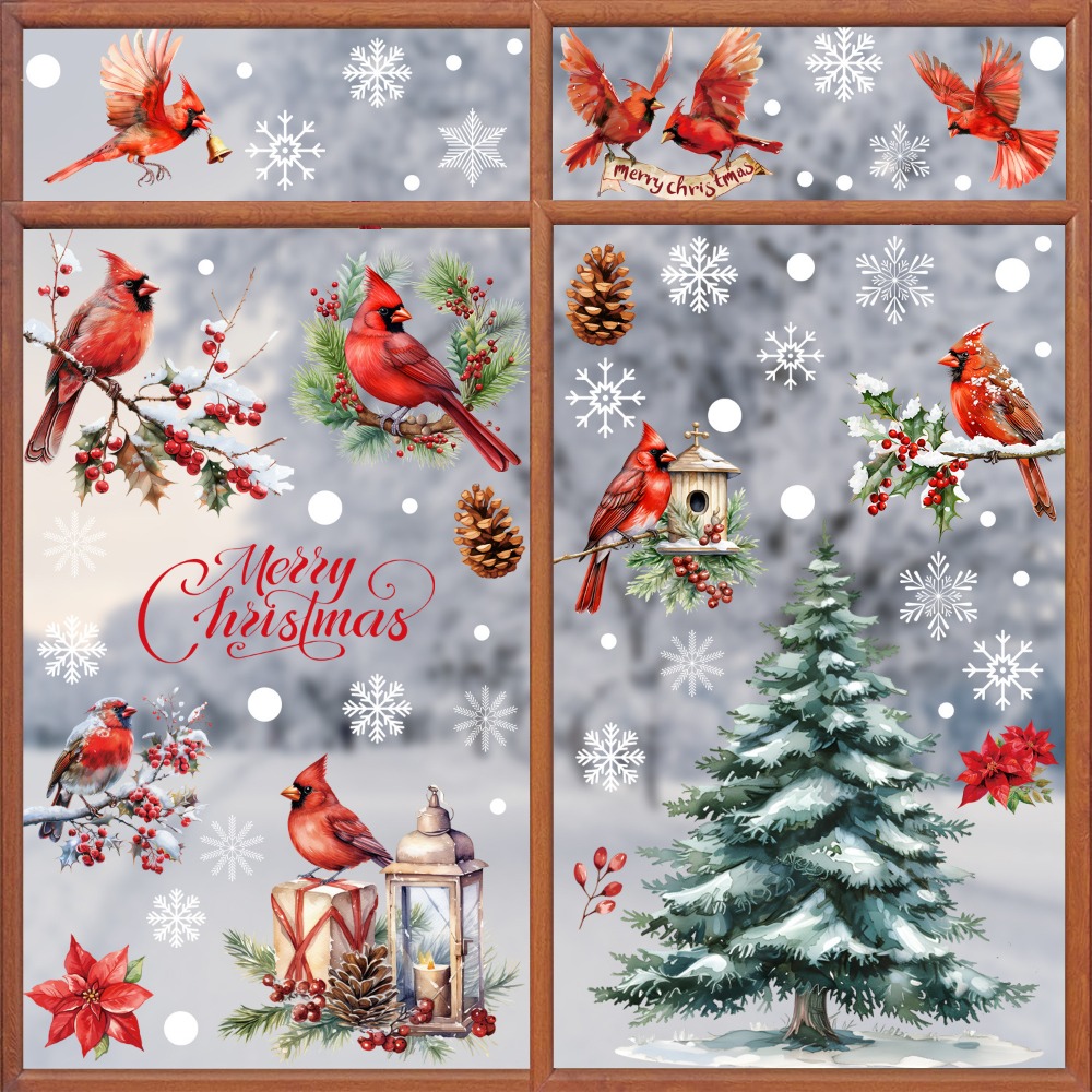 Snowflake Window Decal - 9 stks Kerst Raamstickers Kardinaal Vogels