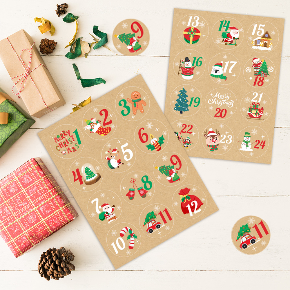 Advent Calendar Gift - 24 stks Kerstdecoratie Adventskalender Nummer Stickers