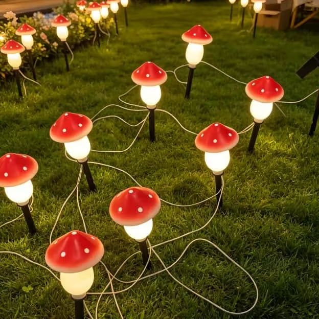 Christmas Lights Outdoor - Solar Mushroom String Lights Waterdichte buitenlampjes