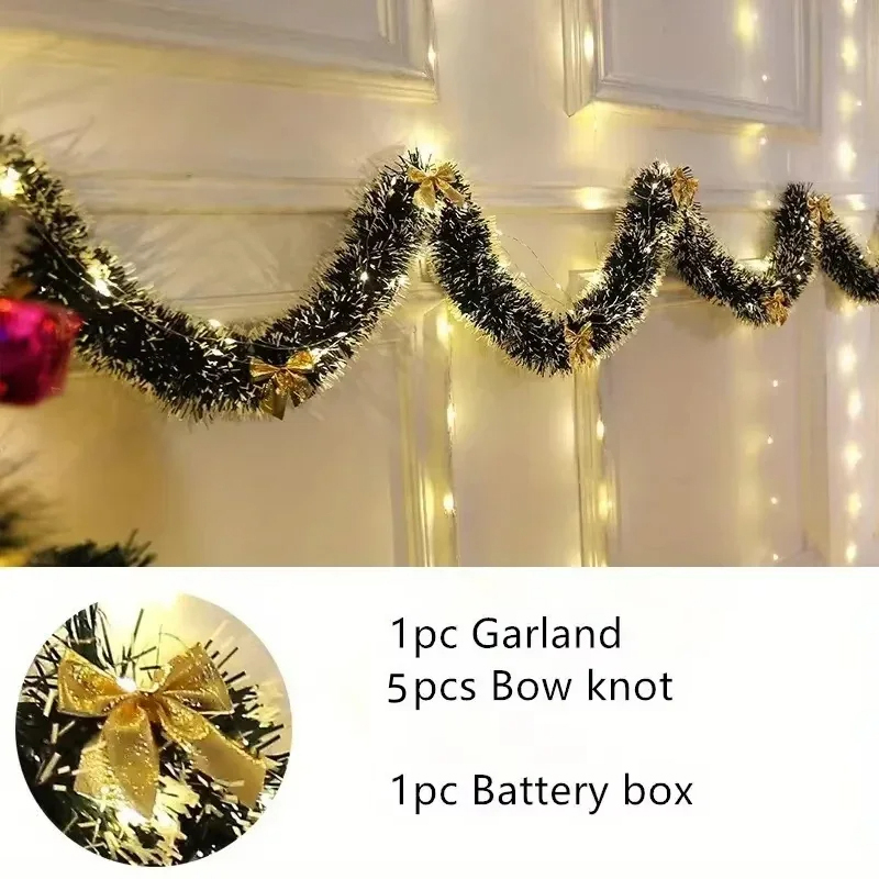 Tinsel Garland Decoration - Kerstklatergoudslinger Kunstkerstslinger met LED-verlichting Kerst Metallic
